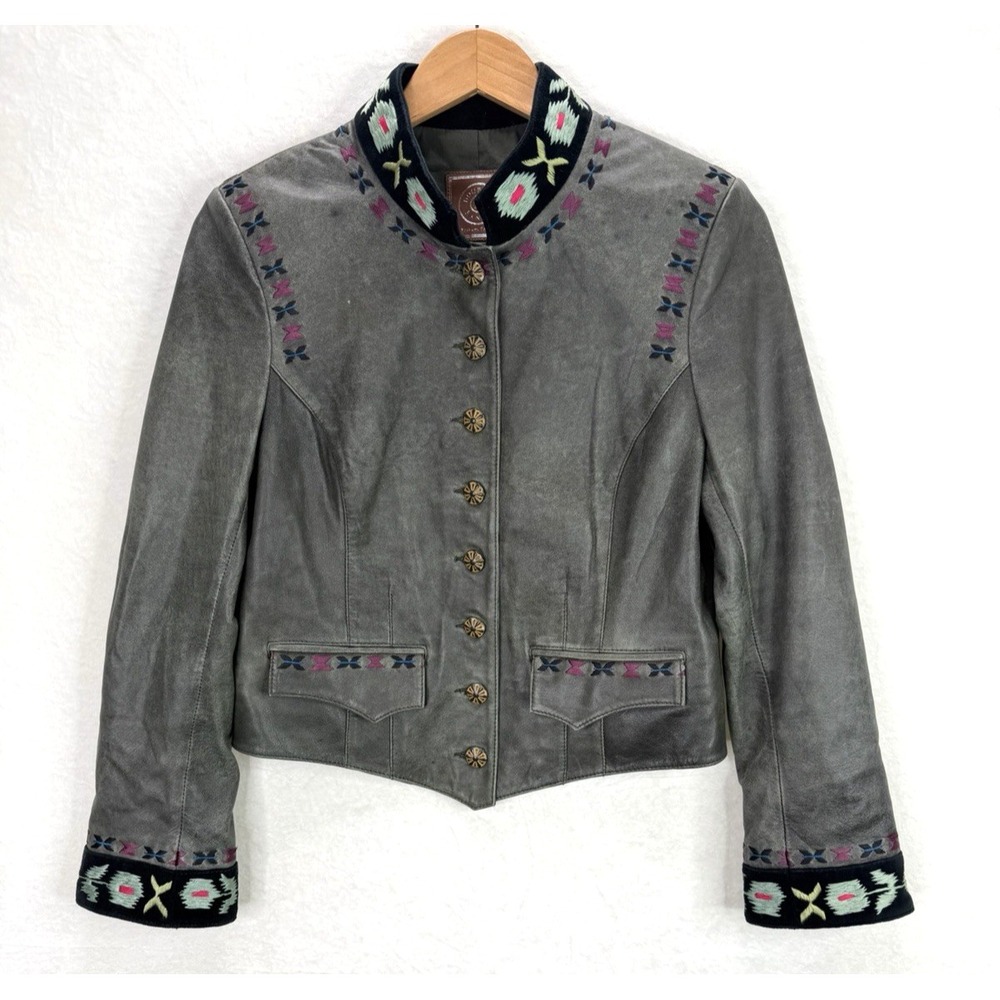Double D Ranch Women's Green Embroidered Leather Jacket Size Small